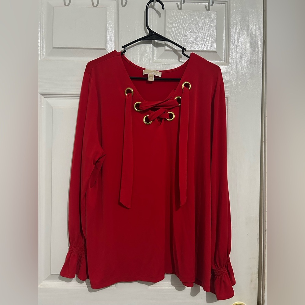 Michael Kors Red Lace-Up Blouse